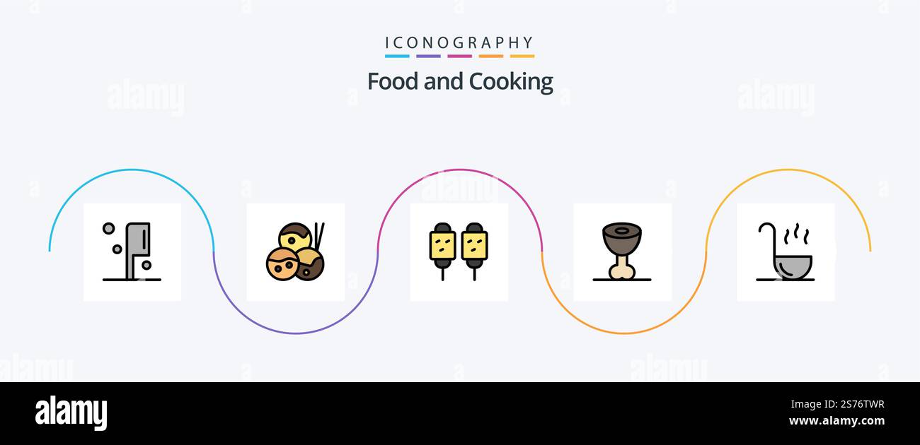 Food Line Filled Flat 5 Icon Pack Including . ladle. food. kitchen. ham ...