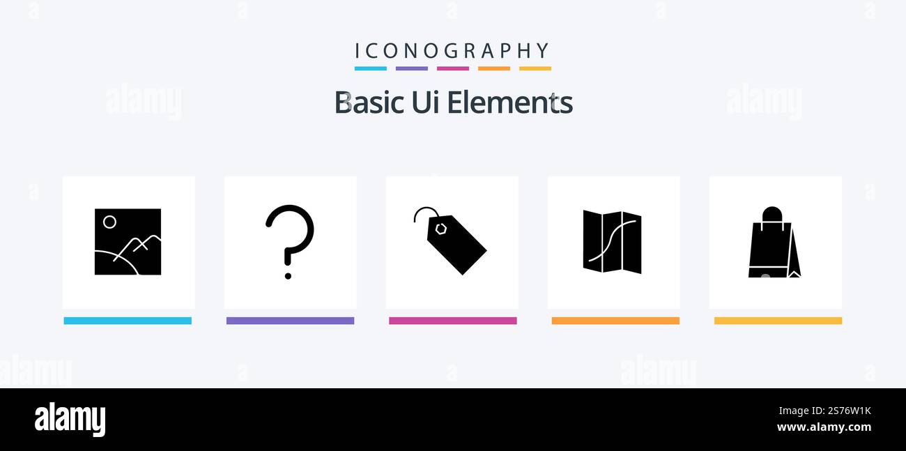 Basic Ui Elements Glyph 5 Icon Pack Including hand bag. pin. price ...