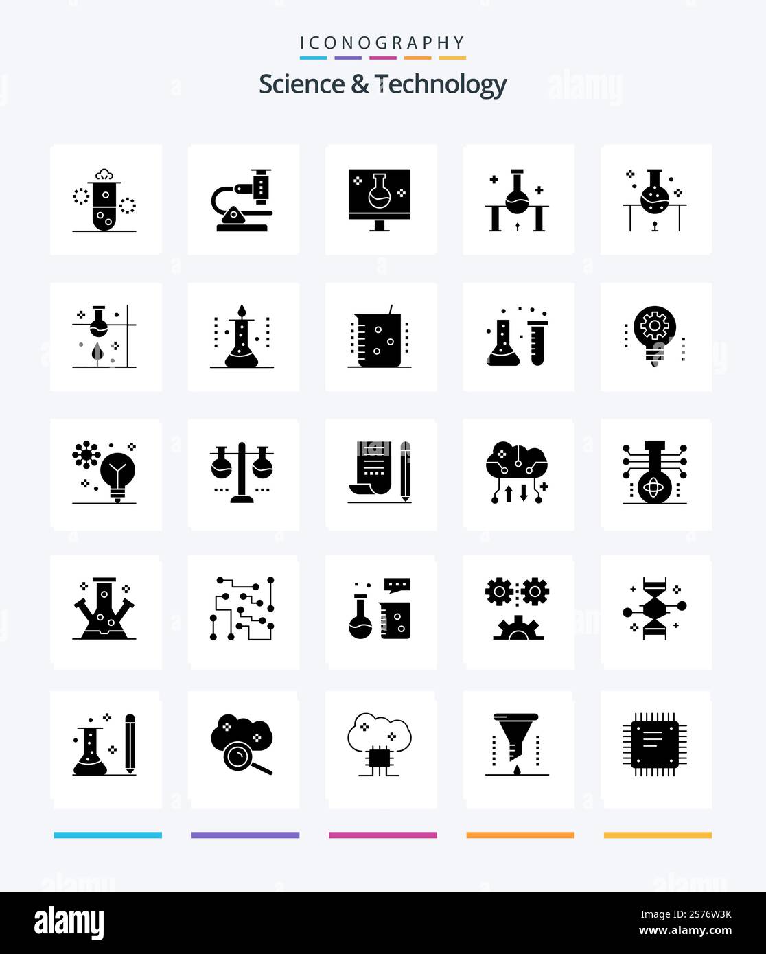 Creative Science And Technology 25 Glyph Solid Black icon pack  Such As science. laboratory. microscope. ecolab. eco testing Stock Vector