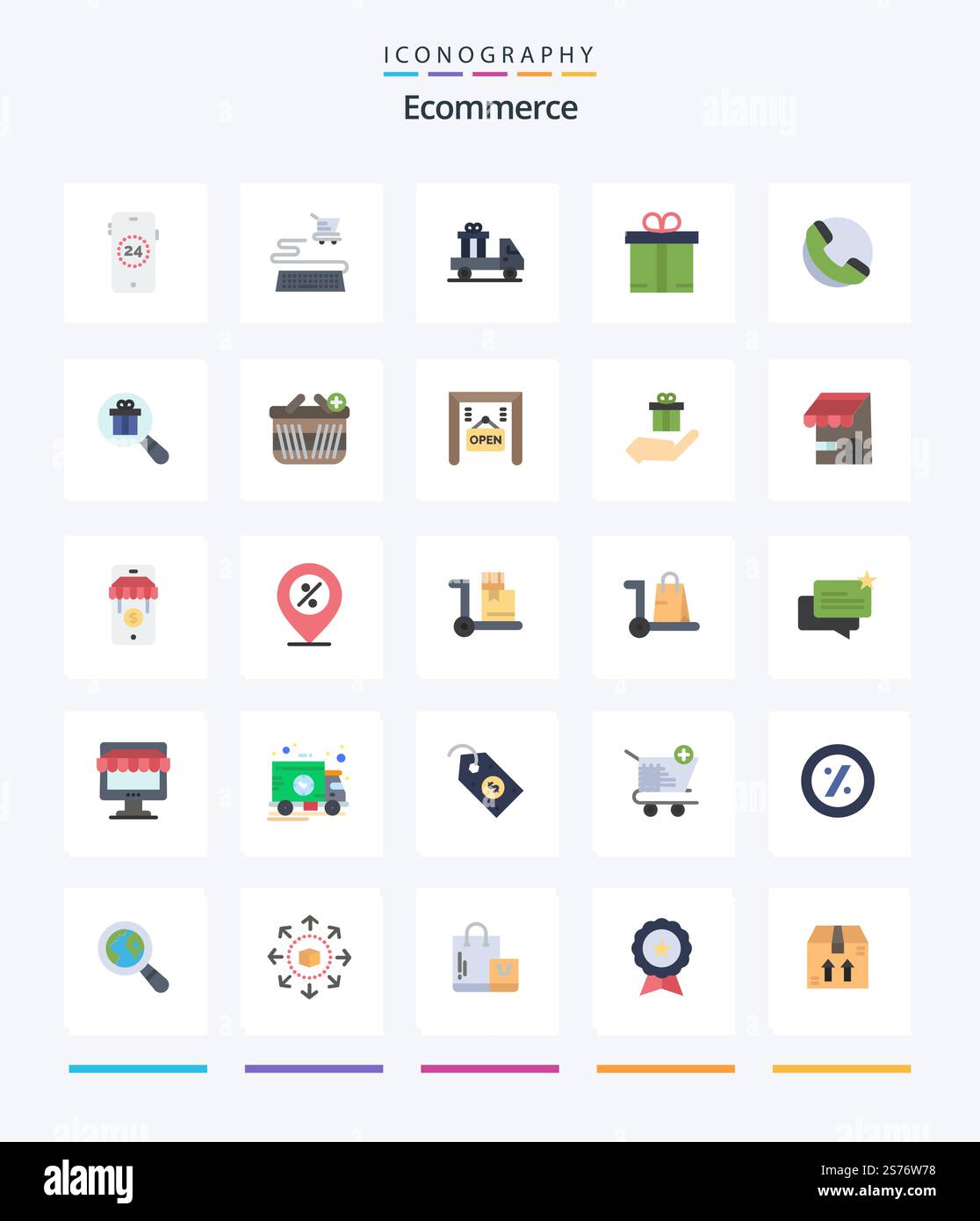 Creative Ecommerce 25 Flat icon pack  Such As basket. ecommerce. ecommerce. gift. shop Stock Vector