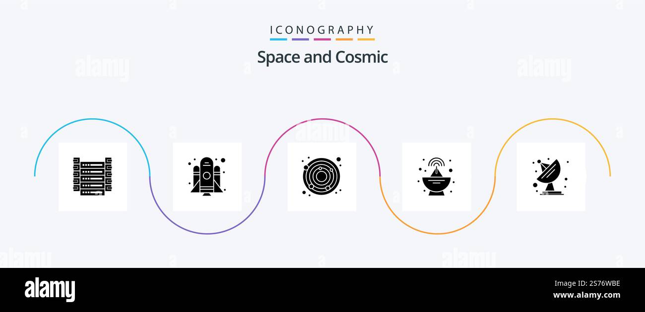 Space Glyph 5 Icon Pack Including . space. earth. communication. satellite Stock Vector