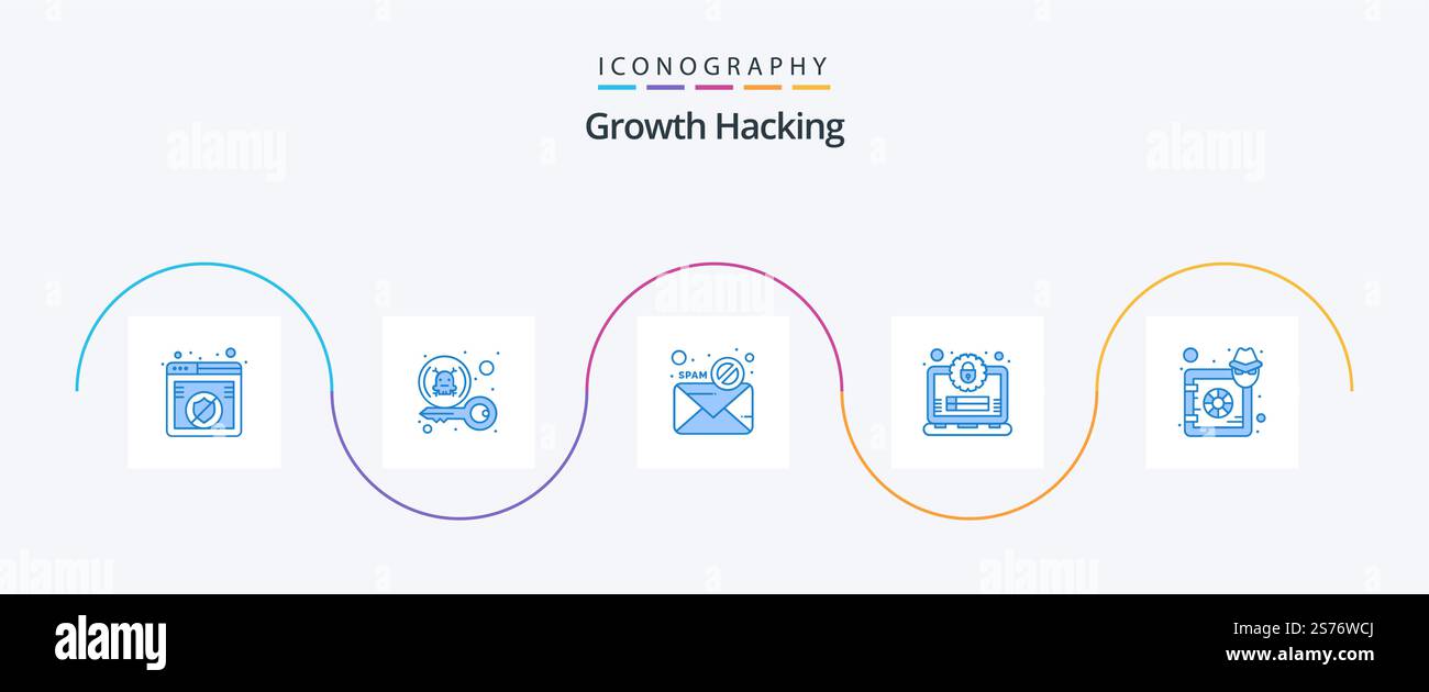 Hacking Blue 5 Icon Pack Including secure. lock. security. account. virus Stock Vector