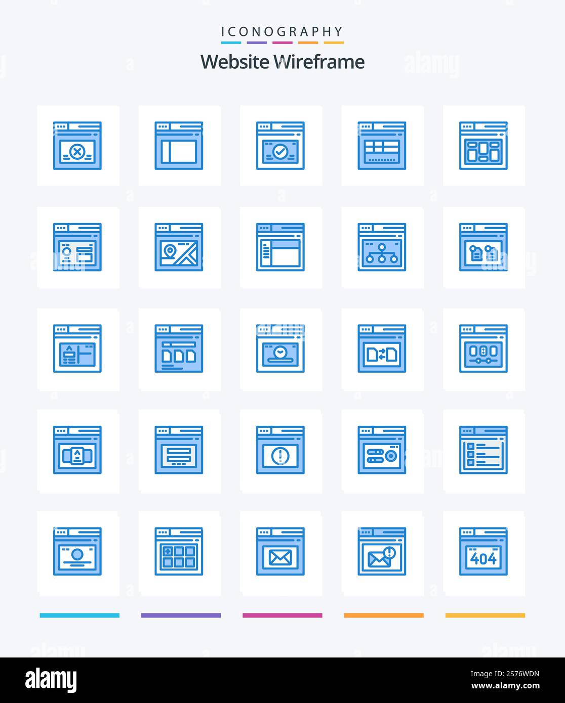 Creative Website Wireframe 25 Blue icon pack  Such As page. website. web. web. internet Stock Vector