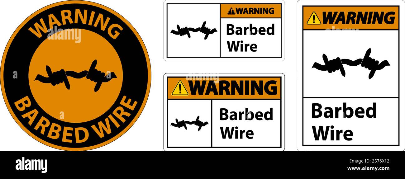 Warning Sign Barbed Wire On White Background Stock Vector