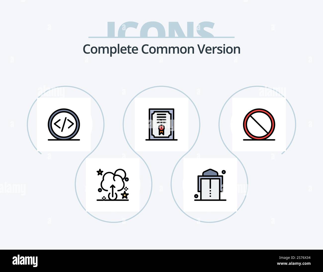 Complete Common Version Line Filled Icon Pack 5 Icon Design. click. drop. bubble. drink. talk Stock Vector