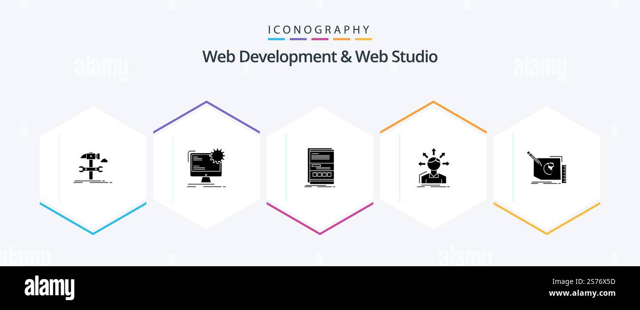 Web Development And Web Studio 25 Glyph icon pack including options. conversion. site. responsive. internet Stock Vector