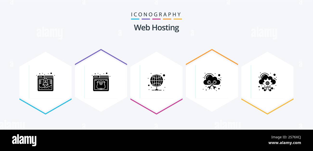 Web Hosting 25 Glyph icon pack including hosting. cloud. hosting. management. database Stock Vector
