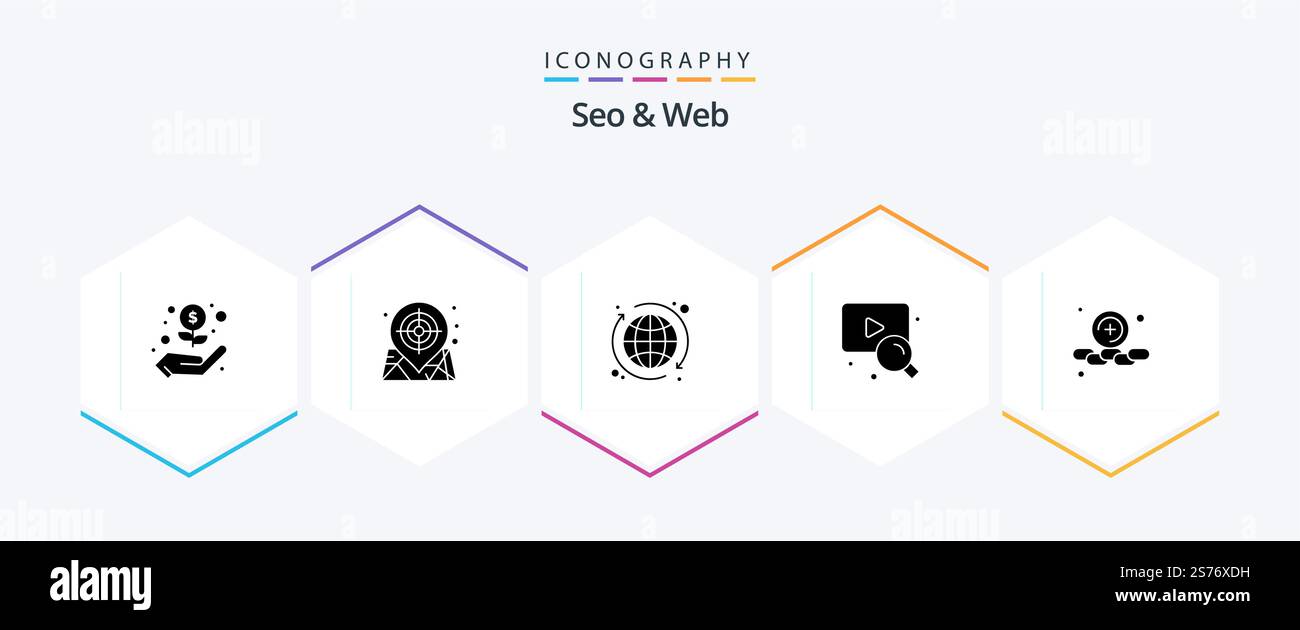 Seo and Web 25 Glyph icon pack including . web. globe. plus. search Stock Vector