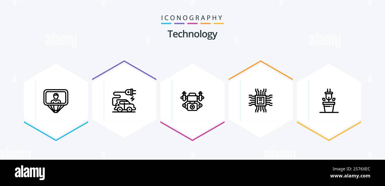 Technology 25 Line icon pack including . plant. camera. plug. learning ...
