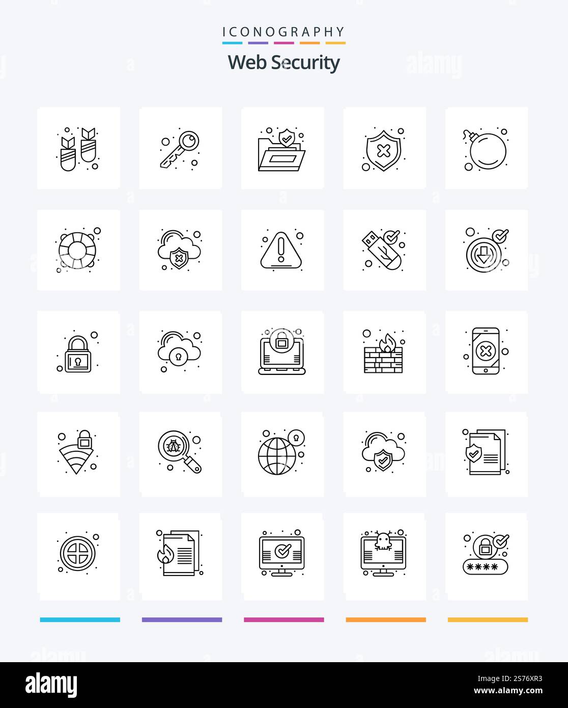 Creative Web Security 25 OutLine icon pack  Such As threat. shield. lock. security. protect Stock Vector