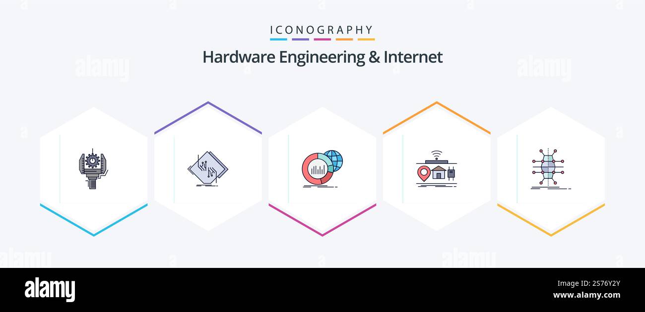 Hardware Engineering And Internet 25 FilledLine icon pack including internet. iot. network. infographic. data Stock Vector