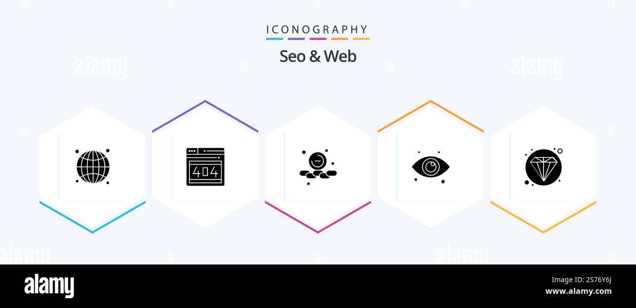 Seo and Web 25 Glyph icon pack including web. web. less. eyes. eye Stock Vector