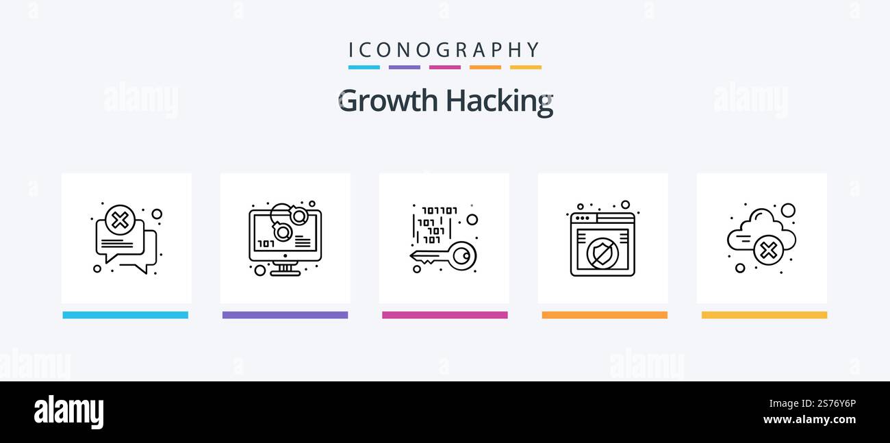 Hacking Line 5 Icon Pack Including hack. browser. dollar. ban. spam. Creative Icons Design Stock Vector