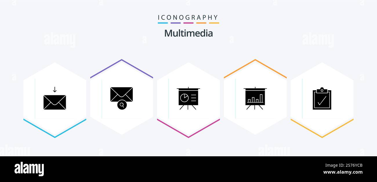 Multimedia 25 Glyph icon pack including . presentation. Stock Vector