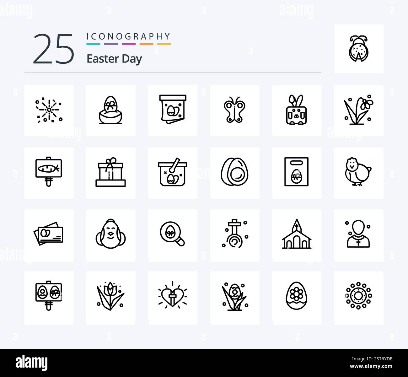 Easter 25 Line icon pack including easter. nature. egg. easter. animal Stock Vector