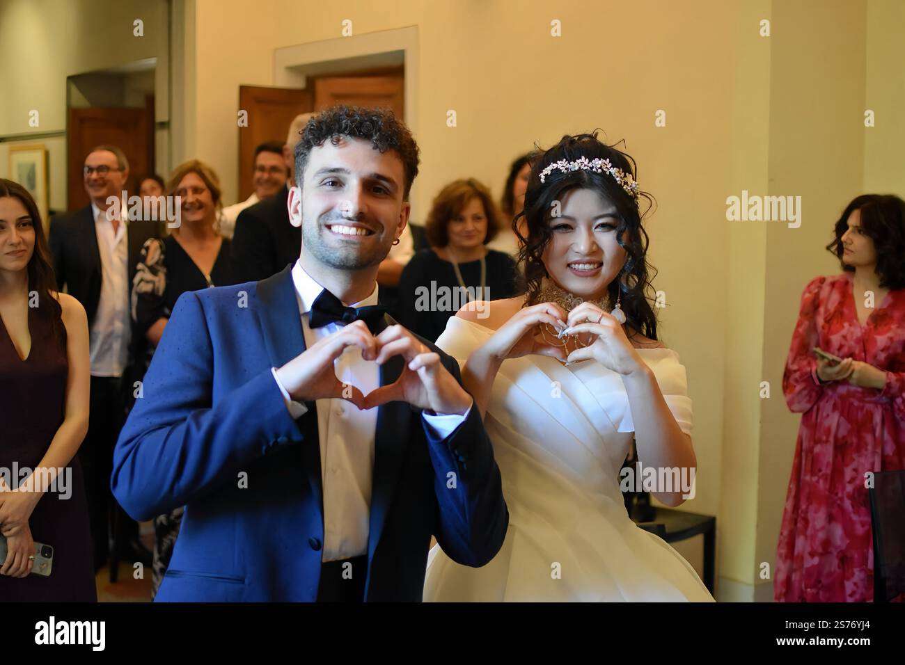 Florence. 19th Jan, 2025. This photo taken in June, 2024 shows Giacomo Bechini and his wife Li Hui at their wedding site in Italy. TO GO WITH 'Feature: Italian man embarks on first Chinese Spring Festival journey' Credit: Xinhua/Alamy Live News Stock Photo
