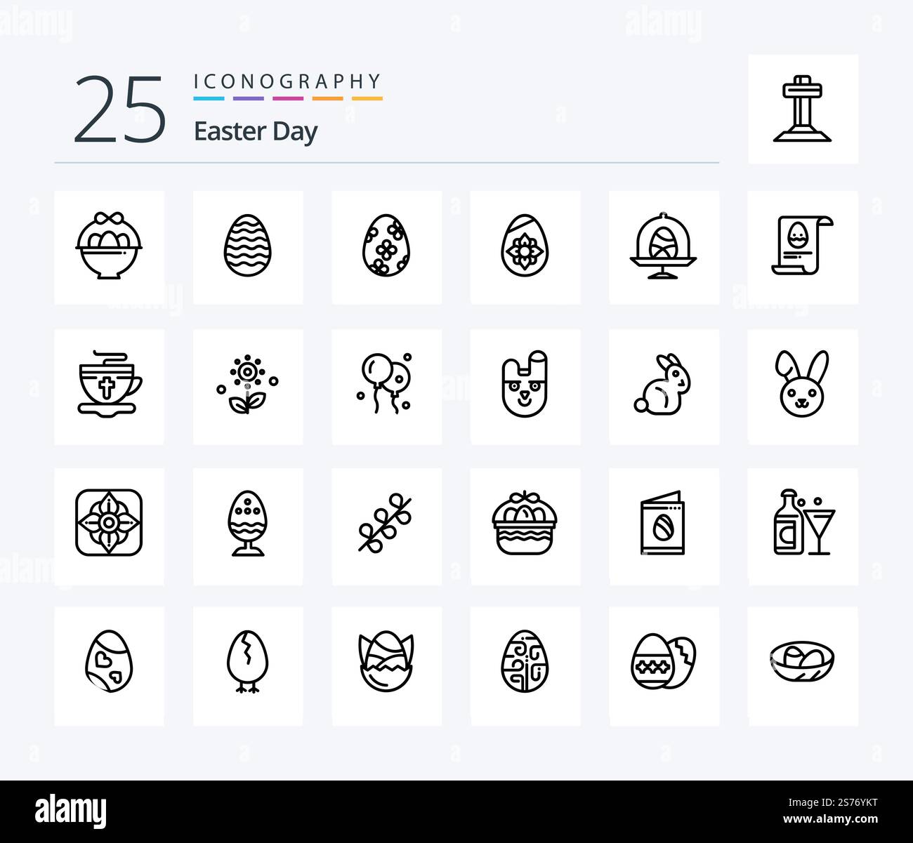 Easter 25 Line icon pack including easter. tea. egg. egg. data Stock Vector