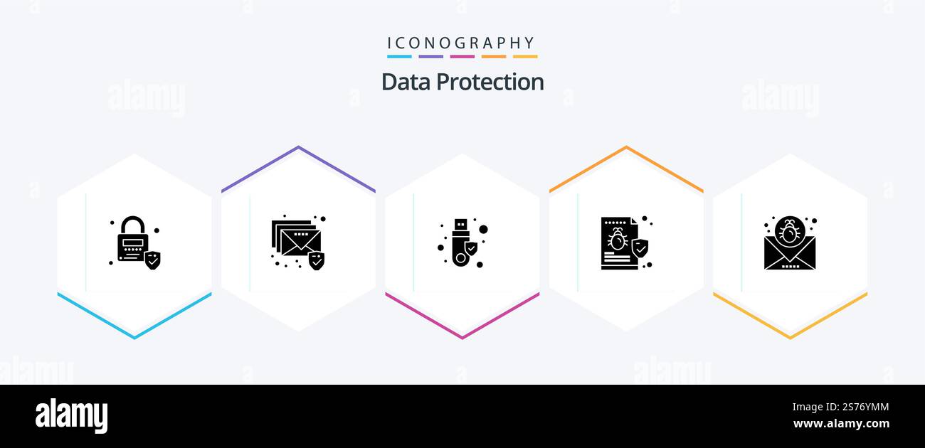 Data Protection 25 Glyph icon pack including email. attack. token. virus. folder Stock Vector