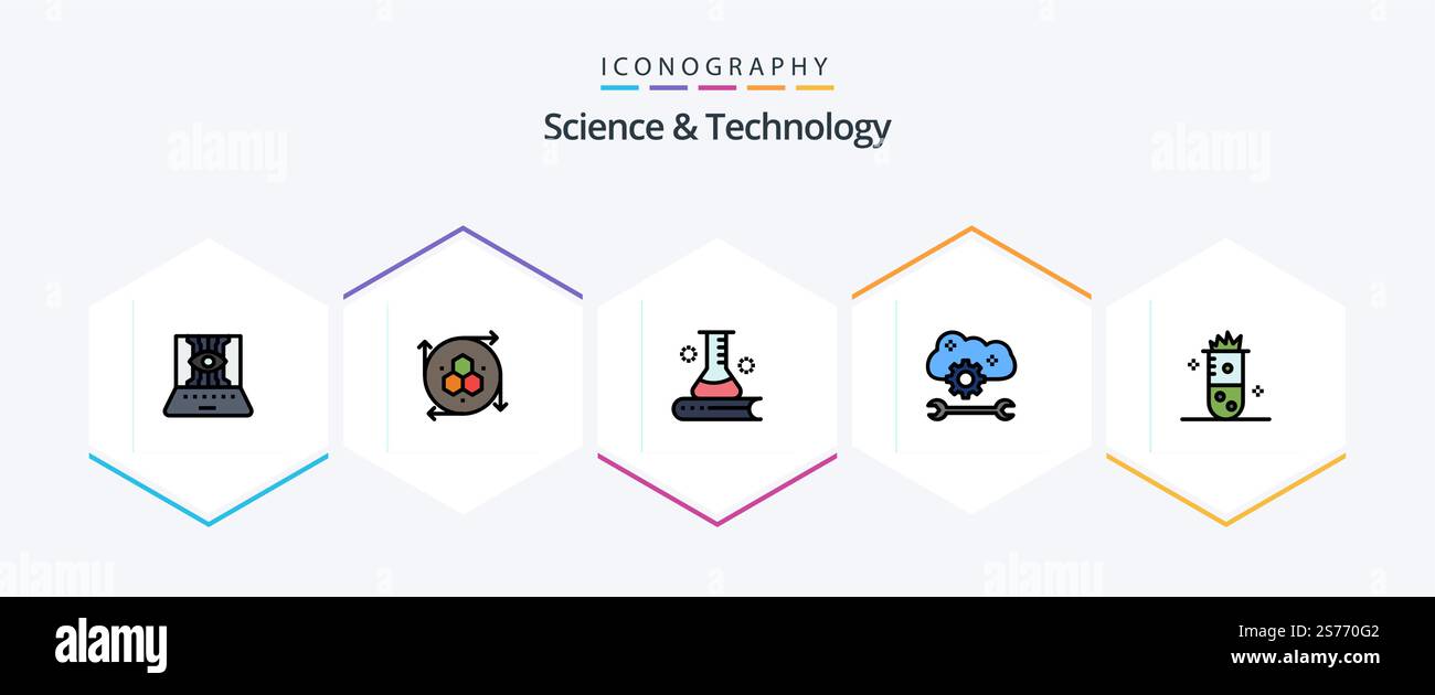 Science And Technology 25 FilledLine icon pack including cloud settings. cloud preferences. modeling tool. cloud application service. science knowledge Stock Vector