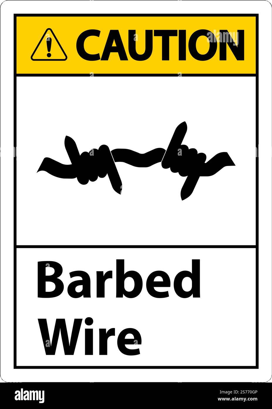 Caution Sign Barbed Wire On White Background Stock Vector