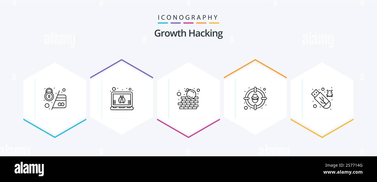 Hacking 25 Line icon pack including malware. protection. bomb attack. hacker. cyber Stock Vector