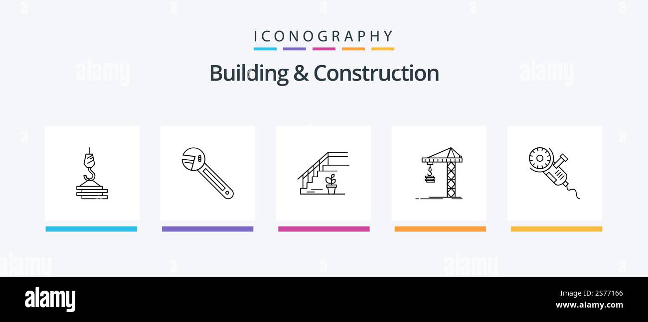 Building And Construction Line 5 Icon Pack Including bade. saw. spanner ...