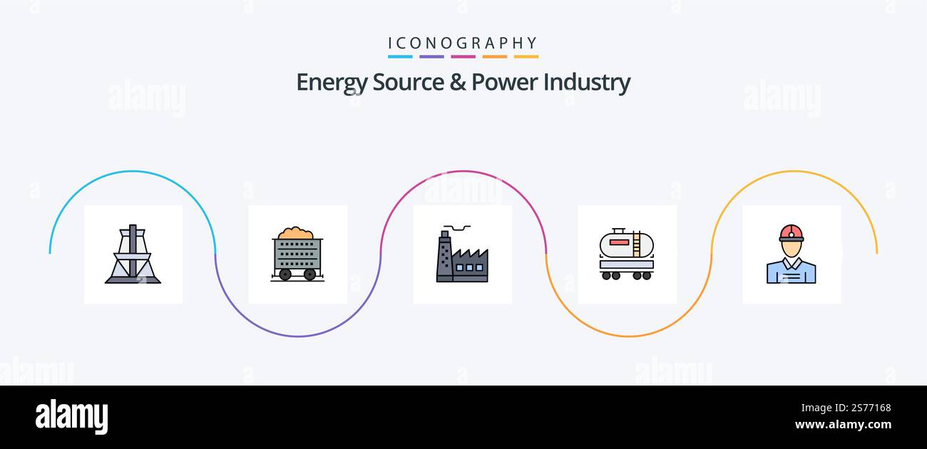 Energy Source And Power Industry Line Filled Flat 5 Icon Pack Including ...
