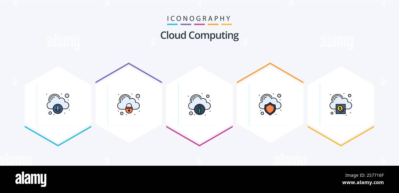 Cloud Computing 25 FilledLine icon pack including cloud. cloud. protection. cloud Stock Vector