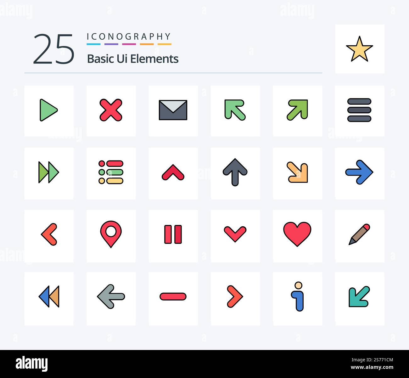 Basic Ui Elements 25 Line Filled icon pack including right. arrow. sms. left. arrow Stock Vector