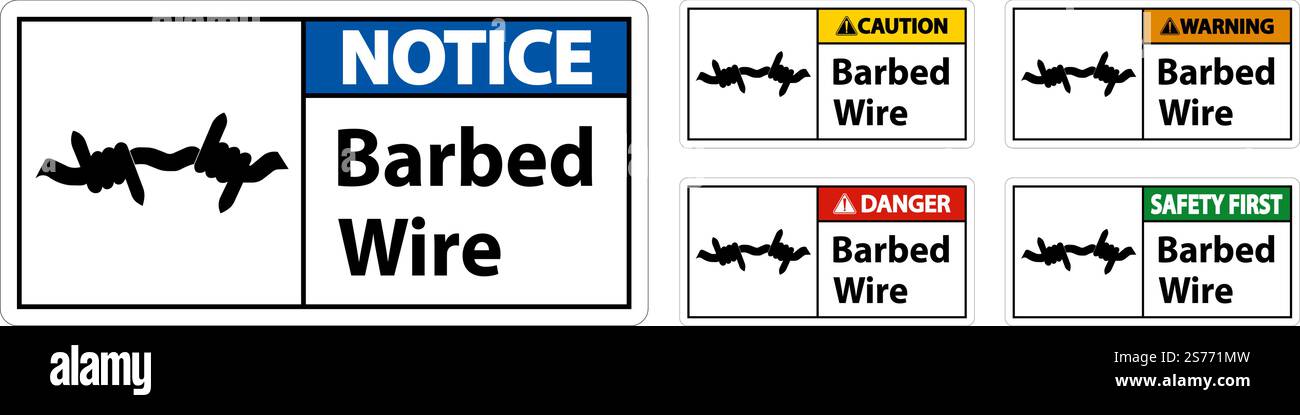 Caution Sign Barbed Wire On White Background Stock Vector