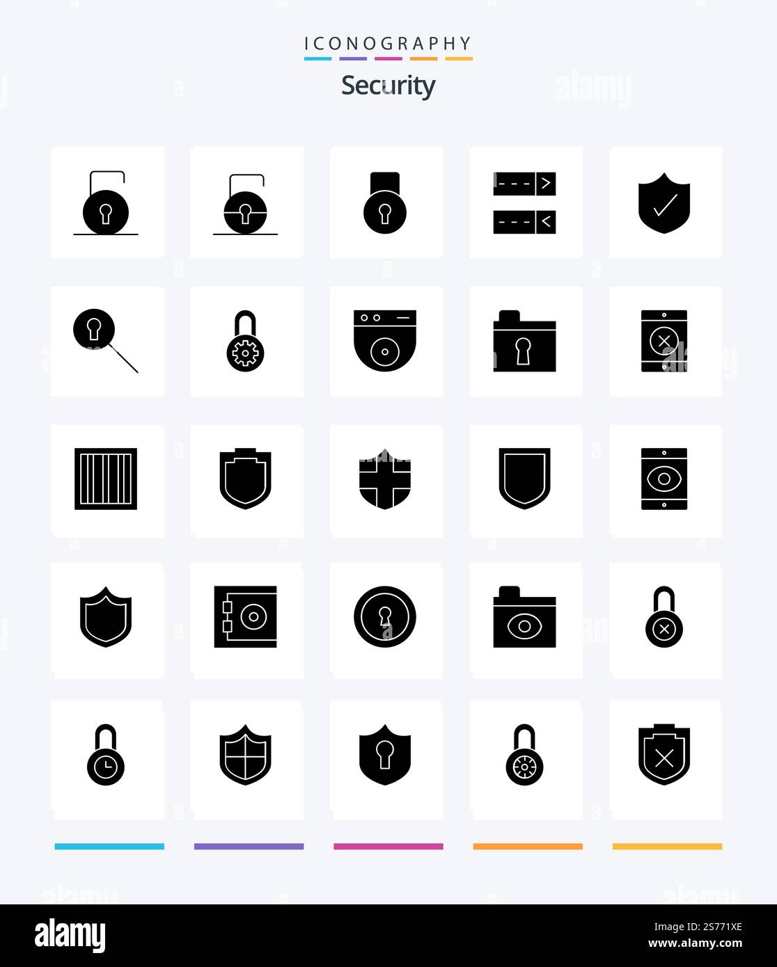 Creative Security 25 Glyph Solid Black icon pack  Such As protect. options. protection. lock. secret Stock Vector