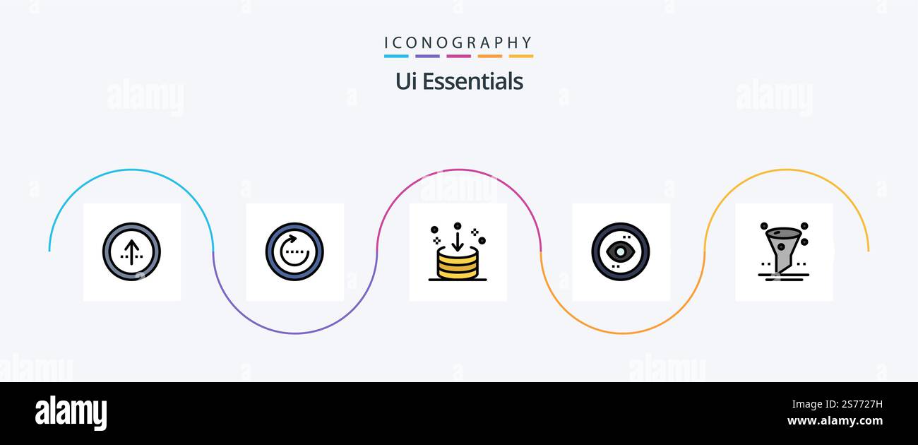 Ui Essentials Line Filled Flat 5 Icon Pack Including interface. browser. sync. interface. download Stock Vector