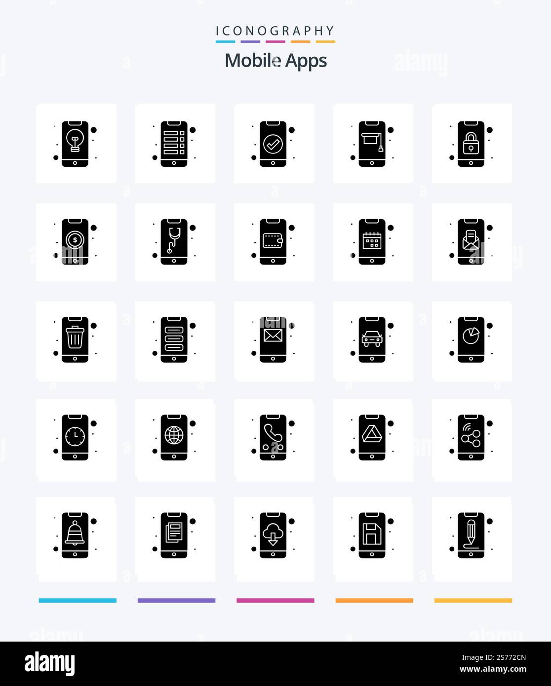 Creative Mobile Apps 25 Glyph Solid Black icon pack  Such As training app. online. interaction. learning. ui Stock Vector