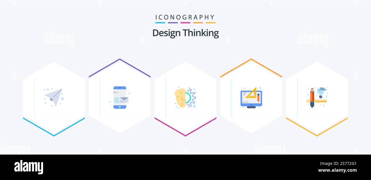 Design Thinking 25 Flat icon pack including thinking. digital. brain. design. thinking Stock Vector