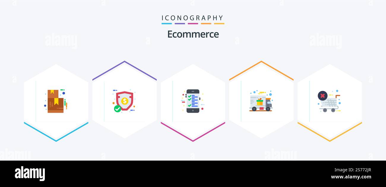 Ecommerce 25 Flat icon pack including . ecommerce. calculation. checkout. shipping Stock Vector