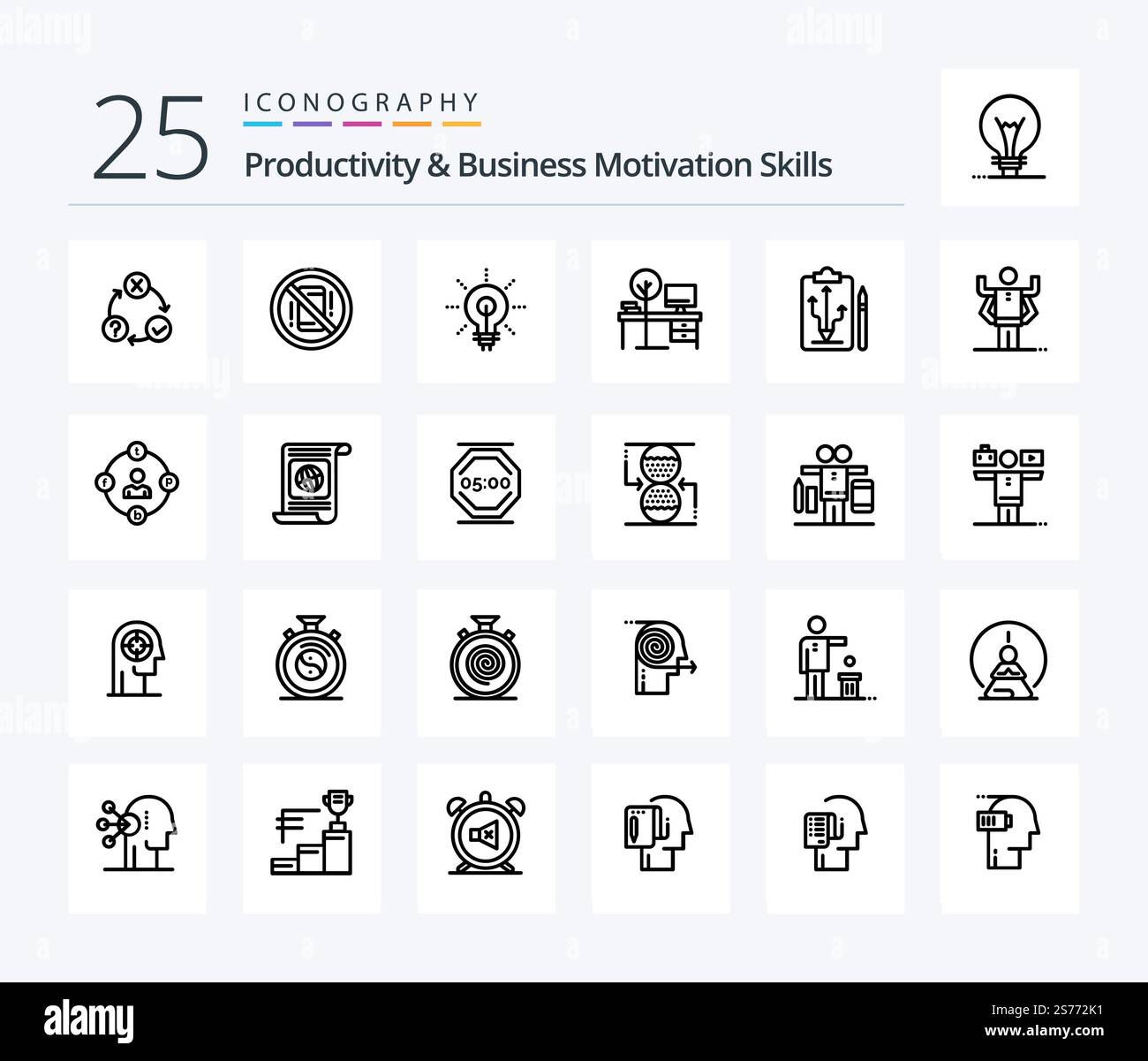 Productivity And Business Motivation Skills 25 Line icon pack including ...
