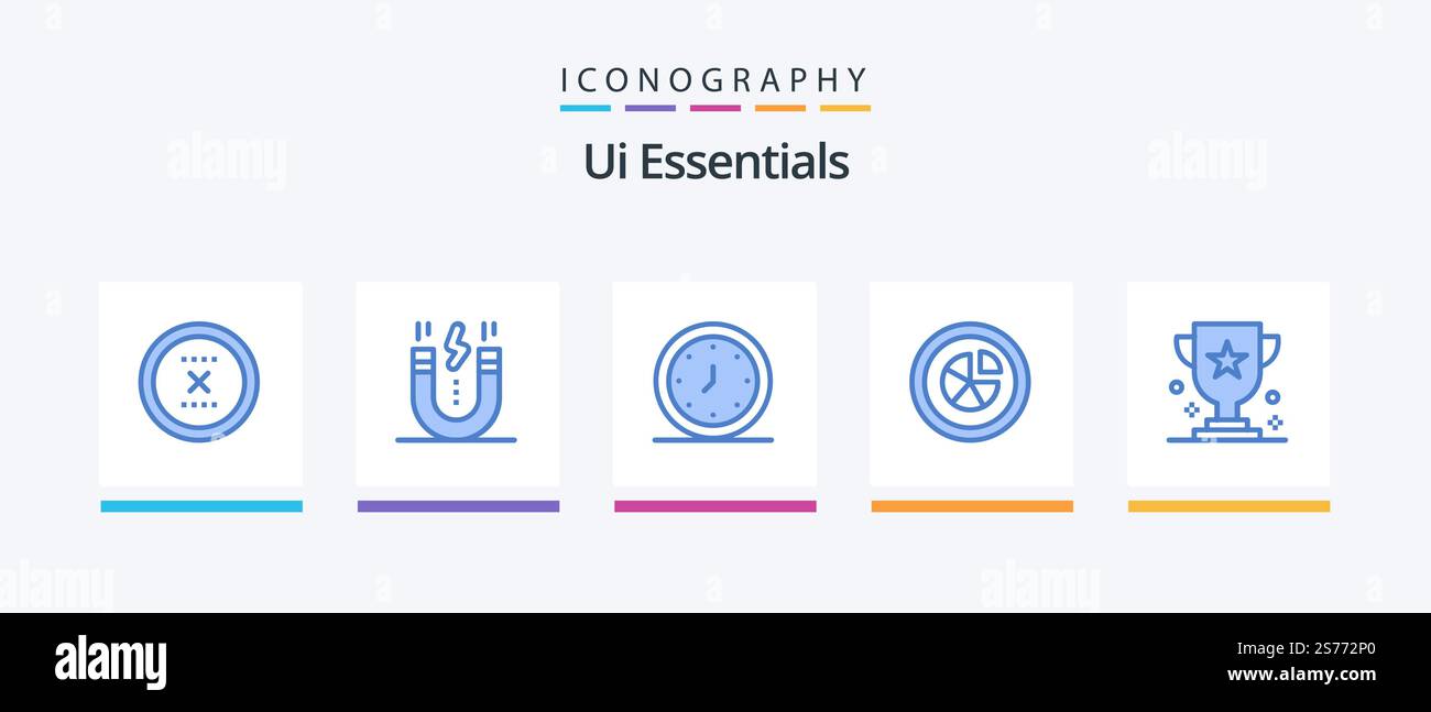Ui Essentials Blue 5 Icon Pack Including diagram. analytics. magnet. timer. clock. Creative Icons Design Stock Vector