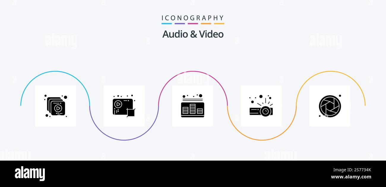 Audio And Video Glyph 5 Icon Pack Including lens. projector. audio ...