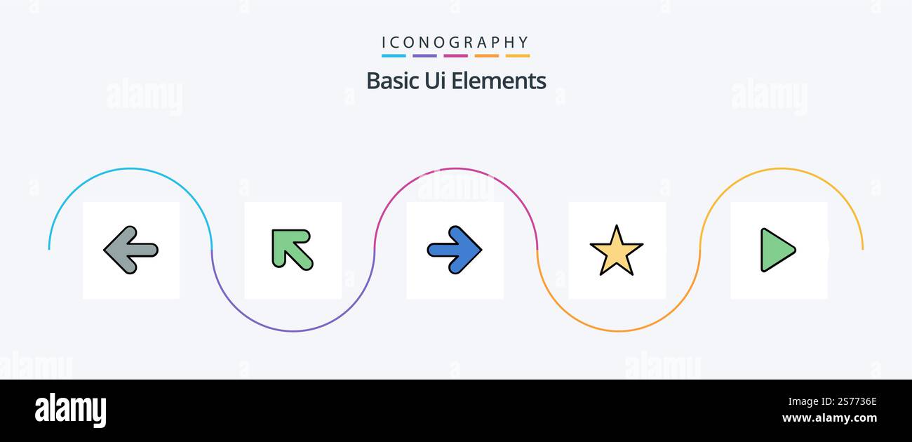 Basic Ui Elements Line Filled Flat 5 Icon Pack Including video. media. forward. control. star Stock Vector