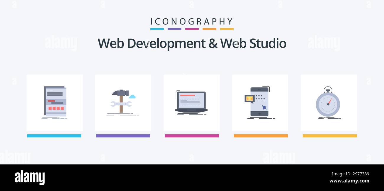 Web Development And Web Studio Flat 5 Icon Pack Including instant. bulk. repair. script. computer. Creative Icons Design Stock Vector
