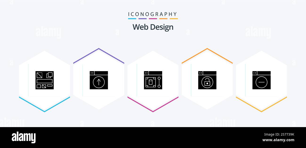Web Design 25 Glyph icon pack including design. unlock. web. lock. web Stock Vector
