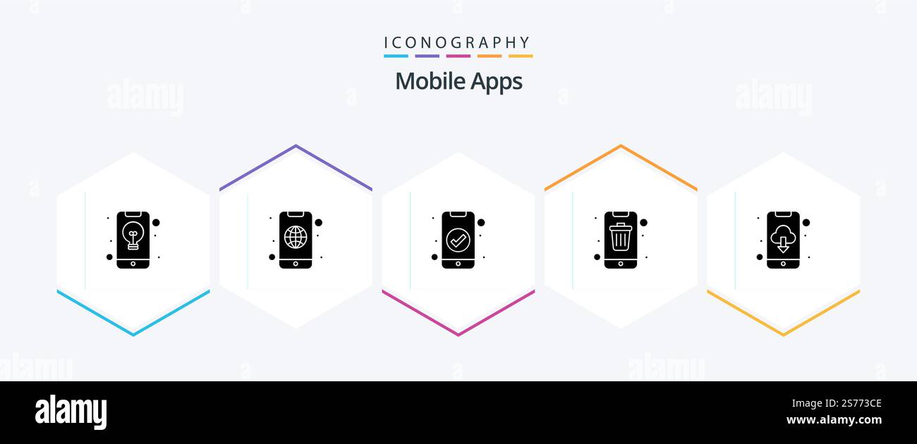 Mobile Apps 25 Glyph icon pack including smartphone. delete. mobile. contact. ui Stock Vector