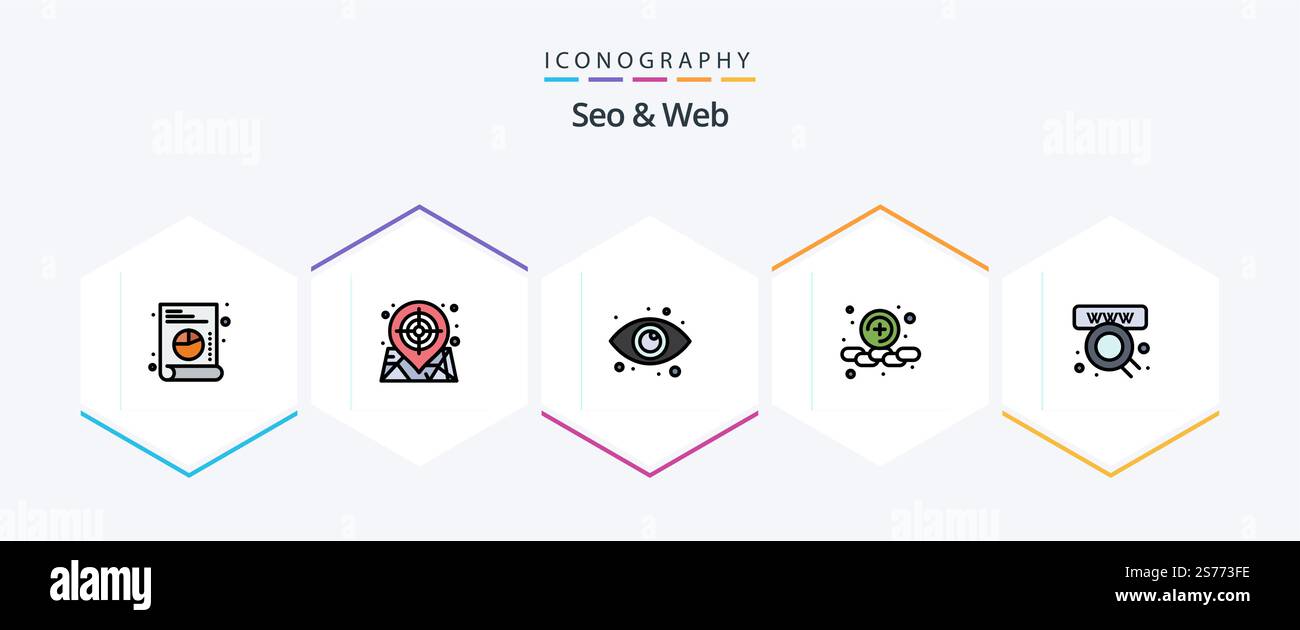 Seo and Web 25 FilledLine icon pack including web. online. view. commerce. plus Stock Vector