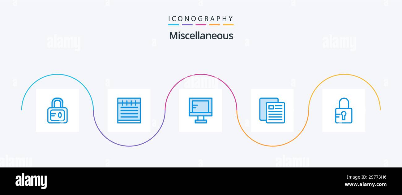 Miscellaneous Blue 5 Icon Pack Including . locked. study. lock. test Stock Vector