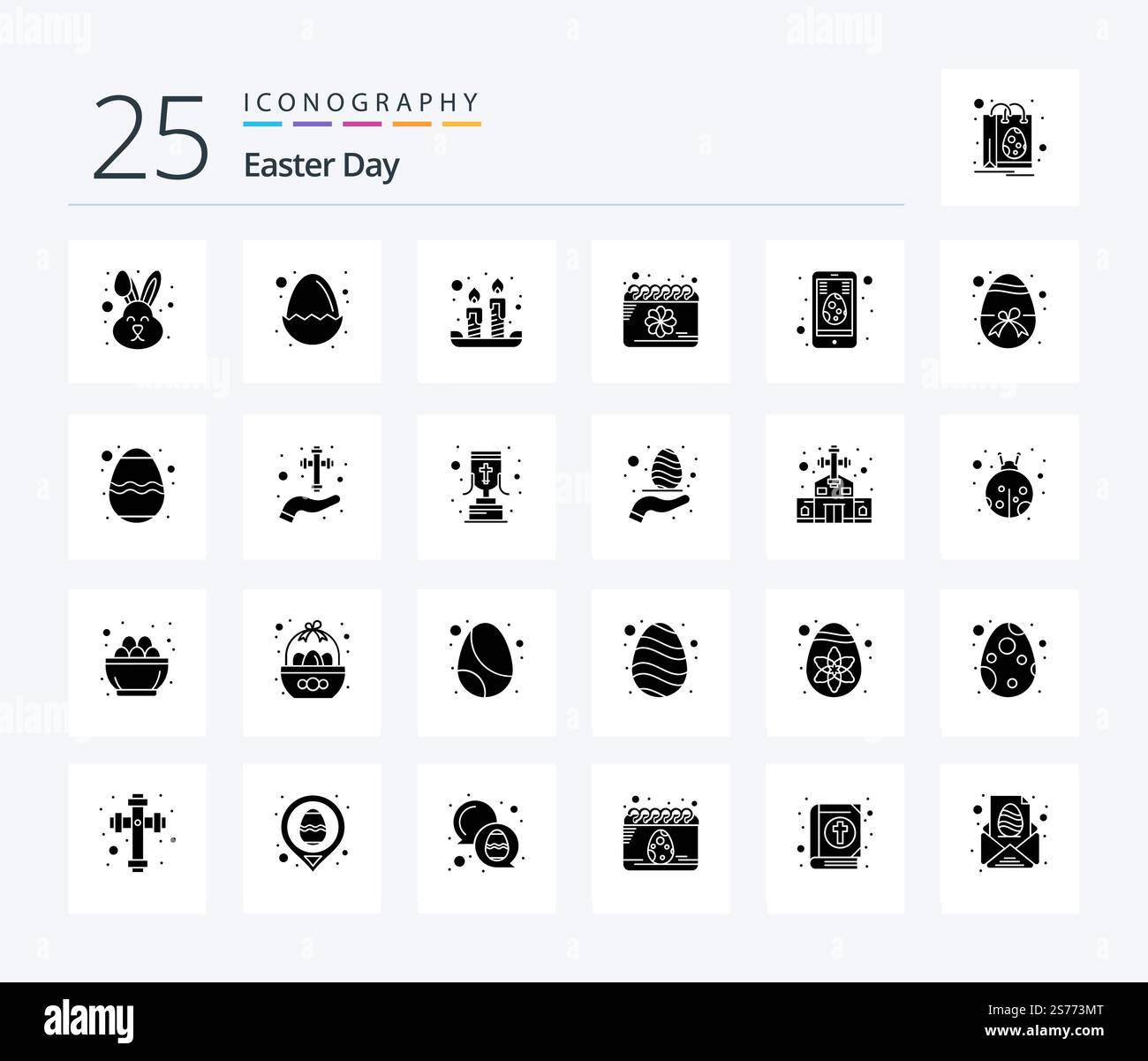 Easter 25 Solid Glyph icon pack including easter. spring. candles. flower. calendar Stock Vector