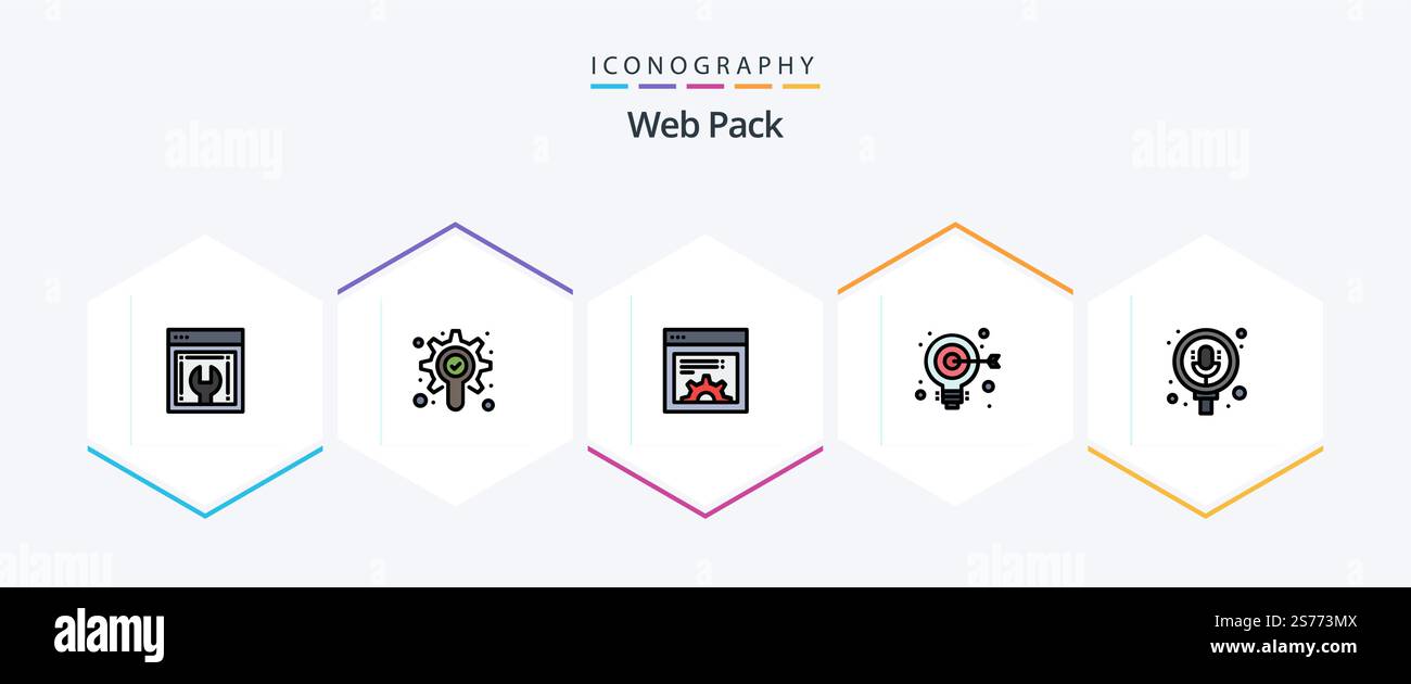 Web Pack 25 FilledLine icon pack including pack. microphone. setting. search. aim Stock Vector