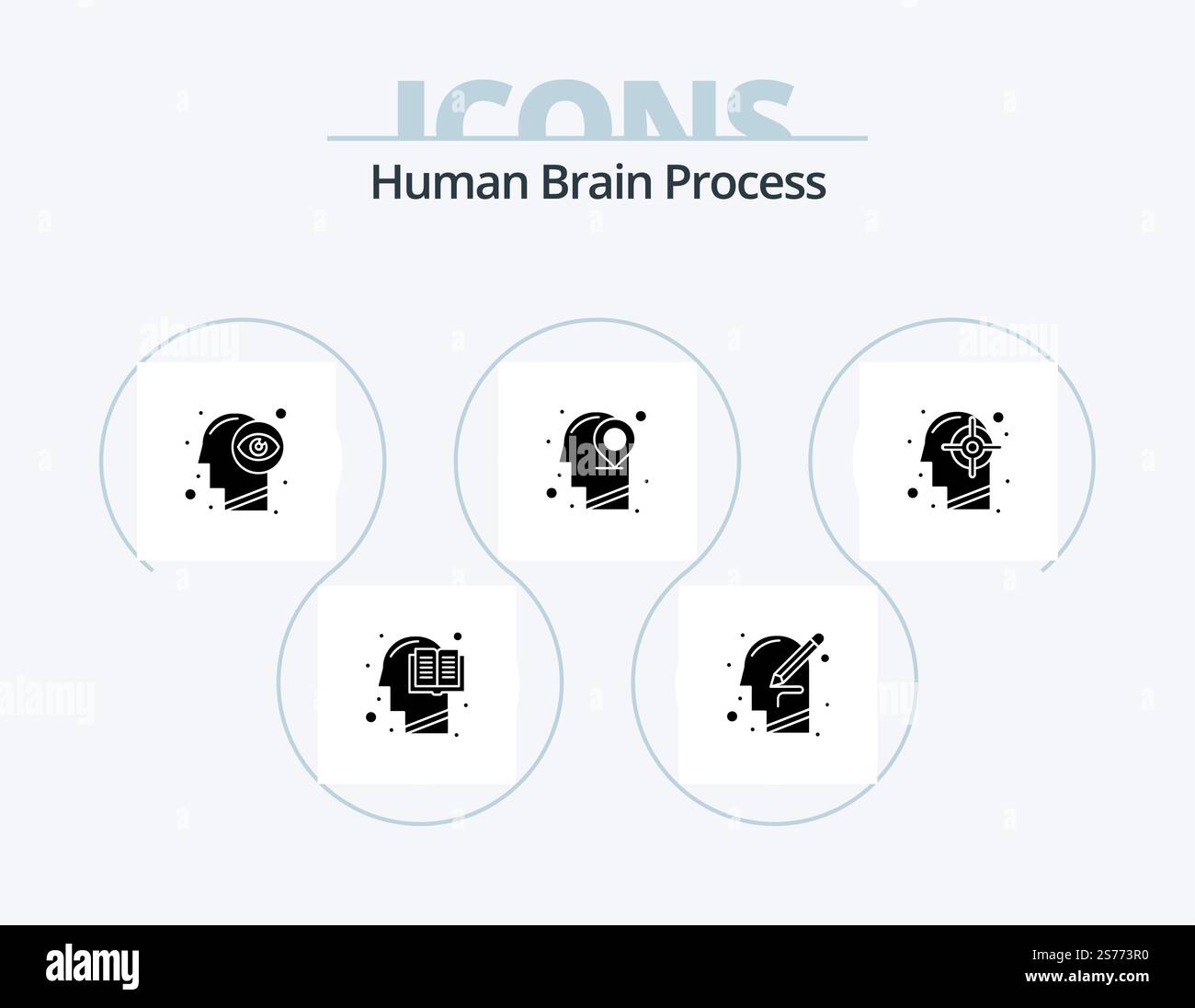 Human Brain Process Glyph Icon Pack 5 Icon Design. mind. location ...