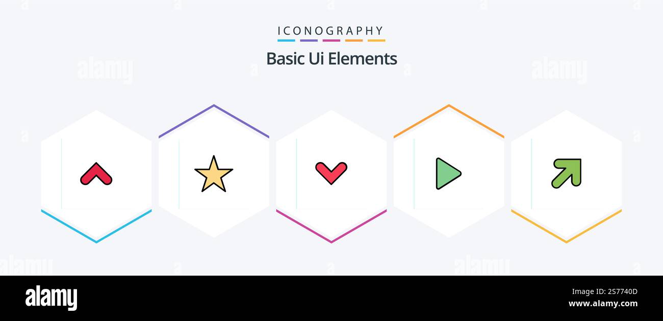 Basic Ui Elements 25 FilledLine icon pack including right. arrow. arrows. video. media Stock Vector