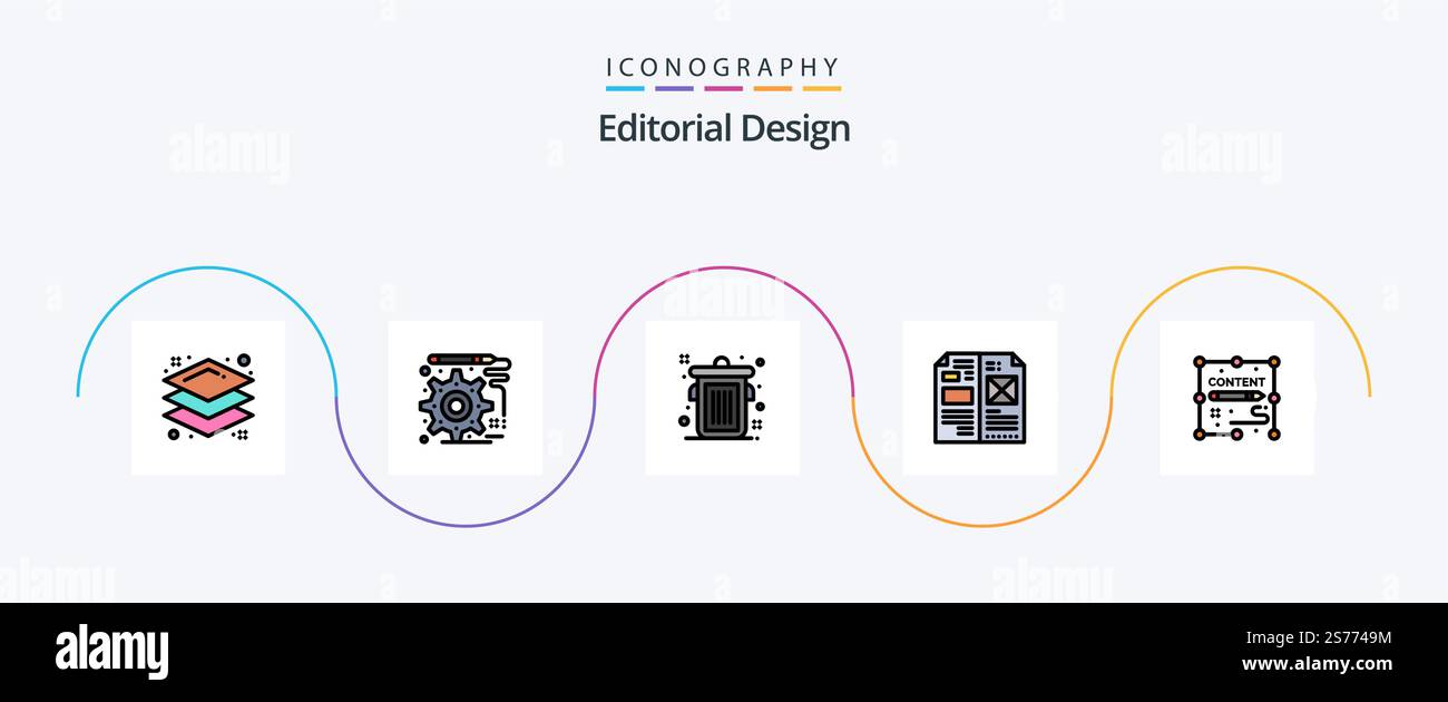 Editorial Design Line Filled Flat 5 Icon Pack Including design ...