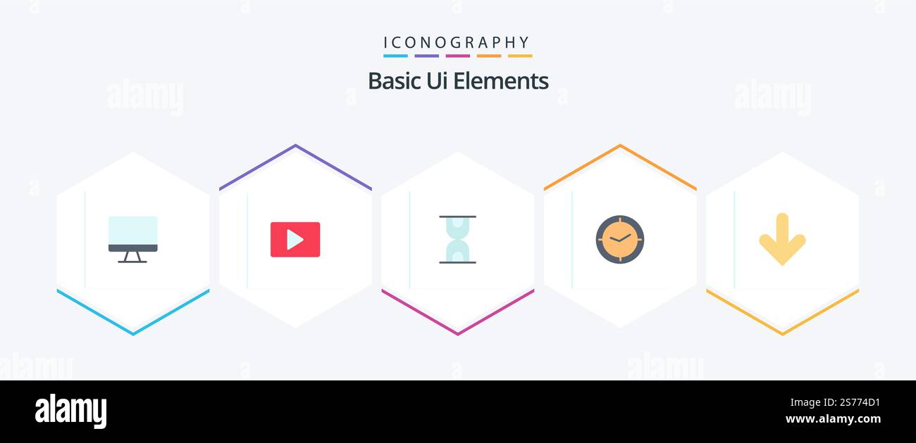 Basic Ui Elements 25 Flat icon pack including direction. arrow. glass. clock. time Stock Vector